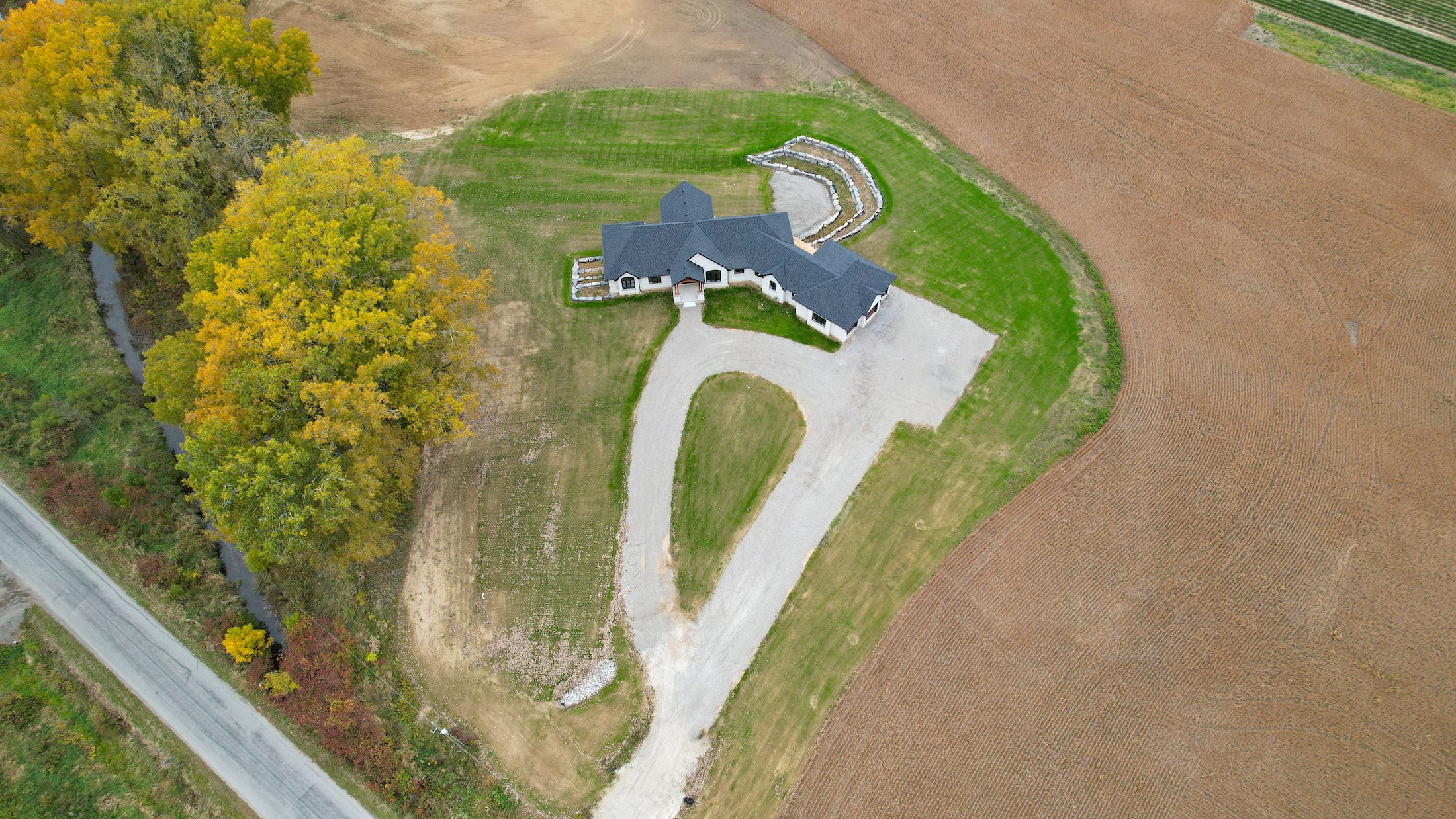 Drone shot newly built home outside of Simcoe